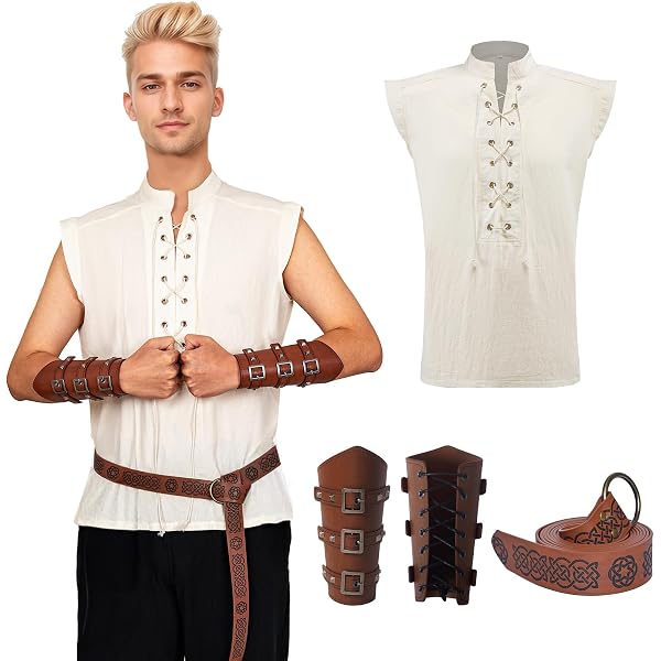 Tunique Médiévale Faonkeew Pour Homme – Manches Courtes, Style Viking, Parfaite Pour Carnaval Et Cosplay - 3