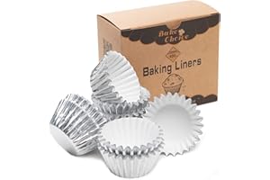 BAKE CHOICE Caissette Muffins Papier Mini,400 pièces,Antiadhésives & Doublures de Muffins en Aluminium,Caissettes Cupcake,Pour Fête & Mariage,Couleur Argent,Mini Taille