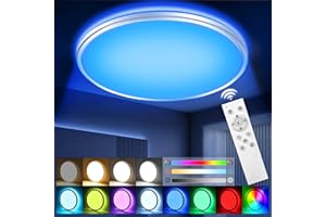 LQIKARL RGB LED Ceiling Light Dimmable with Remote Control，24W/3000LM Flat Circular Ceiling Lights,3000K-6500K,10 Level Brightness Adjustment,7 RGB Ceiling Lights for Bedroom,Bathroom,Living Room, Kitchen