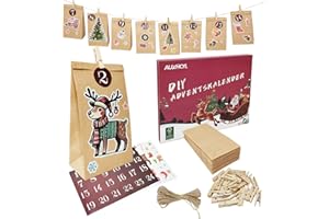 AUXHCYL Calendrier de l'Avent a Remplir, 2025 Calendrier de l'Avent Vider, 24 Sachets DIY Pour Avent à Remplir, Sac Calendriers de Avent à Fabriquer Pour Enfants & Adultes