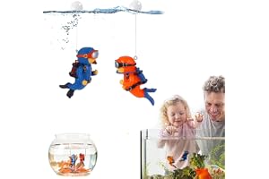 AMERTEER Fish Tank Decorations | 2 Pack Floating Scuba Diver Ornaments with Bubble Balloons | Aquarium Decorations for Freshwater & Saltwater Tanks | Diver Figurines for Fish Tank (Orange, Blue)