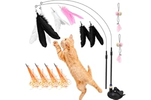 AERZOUSER 15 Pièces Jouet pour Chat à Plumes, Jouet Chat Interieur, Jouet Chat Kit avec Ventouse Amovible, Jouet Chat Interieur, Jeux pour Chat pour la Santé et L'Amusement de Votre Chat