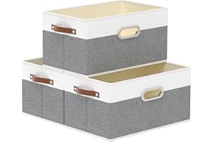 Yawinhe 3 Pcs Cajas de Almacenamiento Plegables, Almacenaje de Tela, Organizador de Ropa, para Armario, 38x25x21cm, Gris/Blanco