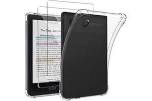 KUSINHOKA Funda para Kobo Clara BW/Clara Color/Clara 2E + [2 Pack] Cristal Templado, [Anti-Choque] Suave Silicona Transparente Carcasa, [Anti-arañazos] Ultra Fina Carcasa Protectora