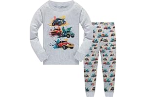 QHKEPW Boys Pyjamas Digger Monster Truck Dinosaur Kids Toddler Pjs Sets Cotton Long Sleeve Sleepwear 2 Piece Clothes Outfits Winter Nightwear 1-7 Years