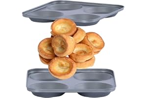 STORM TRADING GROUP Yorkshire Pudding Tray 4 Cup Giant Oven Tray Non Stick Coating Pudding Baking Tin (2)