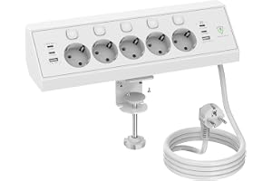 Bordsuttag med USB C 20 W, 5-Vägs Flera Uttag med Strömbrytare, Grenuttag med överspänningsskydd, Grenuttag Skrivbord med Avt