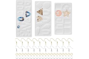 Luxvara 3 Pièces Silicone Moule pour Boucles D'oreilles, Moules en Résine Époxy pour Fabrication de Bijoux, Moule à Bijoux en Résine avec Crochets de Boucles D'oreilles pour Collier et Pendentif