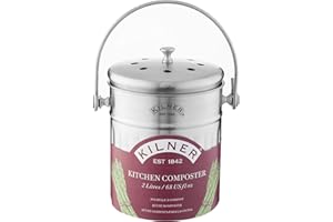 Kilner Kompostownik kuchenny ze stali nierdzewnej, 2 litry, kosz na odpady organiczne, 17,5 x 14,5 x 20 cm, pokrywka z otworami wentylacyjnymi i wbudowanym filtrem z węglem aktywnym, bezzapachowy, na