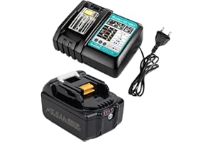 BXOXD Cargador de batería de repuesto con batería para Makita BL1830B BL1840 BL1850 BL1850B BL1860 BL1860B BL1815 LXT-400,18V 5500mAh batería de repuesto con fuente de alimentación DC18RC 3A