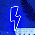 YIVIYAR Lightning Bolt LED Neon Signs Light for Wall Blue LED Neon Light Sign Battery/USB Powered LED Neon Wall Lights Night Lamp with 4PCS Hooks for Room Decor