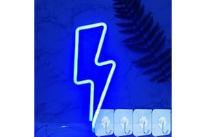 YIVIYAR Lightning Bolt LED Neon Signs Light for Wall Blue LED Neon Light Sign Battery/USB Powered LED Neon Wall Lights Night Lamp with 4PCS Hooks for Room Decor