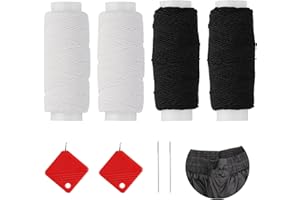 JOWRUN 4 Piezas de Hilo de Coser Elástico y 2 Piezas de Herramienta para Enhebrar, Enhebrador de Aguja Fácil para Coser a Mano y a Máquina, Hilo Elástico Blanco y Negro más Enhebrador de Aguja Rojo