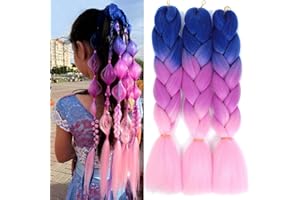 PORSMEER 3 sztuki sztucznych włosów Jumbo Braid 61 cm, 100 g, kanekalon, przedłużenie włosów do warkoczy Crochet Twist, ombre, kolor niebieski/fioletowy/różowy)