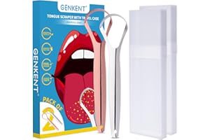 GENKENT Tongue Scraper Reduce Bad Breath, Medical Grade Metal Cleaner, Reusable Healthy Oral Hygiene Brushes for Adults and Kids(Silver and Rose Gold)