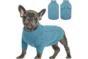 Queenmore Pull Chien Moyen Bouledogue Français Chaud Pull-Overs pour Chiens Pull Chihuahua Manteau Teckel Vetement pour Chien Chat d'hiver, Sarcelle, M