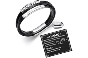 TERRISHE Regalo Uomo Bracciale Uomo Bracciale In Pelle Nera, Regalo per Papà Figlio Mariti Fidanzati, Regalo In Pelle per la Festa del Papà Laurea Compleanno Natale San Valentino