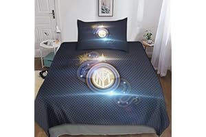 HOUKIG Inter Milan Set Di Biancheria Da Letto Set Copripiumino Stampato in 3D Set Di Biancheria Di Facile Manutenzione, Set Copripiumino in Microfibra Single（135x200cm）