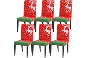 SearchI Xmas Christmas Chair Covers Set of 6, Strech Dining Chair Slipcovers Washable Cover Decoration Dining Room Chair Protector Home Decor Universal Fit for Wedding Party Banquet,Red