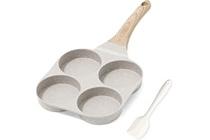 RIOVARM Poêle à omelette antiadhésive, à induction, avec revêtement en granit, petite poêle à frire sans PFOA, ronde à 4 trous pour le petit déjeuner, poêle à crêpes, poêle de camping