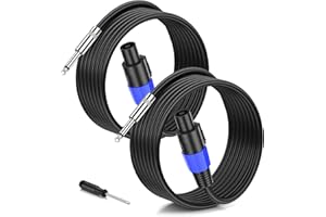 Jumwa 1M 2pack Speakon à 1/4" TS Câble haut-parleur M-M pour amplificateur audio 12 Guage Cord Wire avec Twist Lock DJ/PA mâle pour Heavy Duty Audio