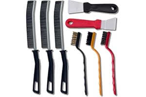 UBRAVE 8-piece Groove Cleaning Tool Set, Including 3 Groove Gap and 3 Mini Small Wire Brushes, 2 Non-scratch Oven Scrapers