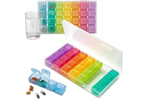 MEDCA Organizador Semanal de Píldoras - Paquete de 2-4 compartimentos Am/Pm Pill Box, Estuche Grande para Medicamentos de Viaje de 7 Días para Vitaminas, Suplementos y Medicamentos.