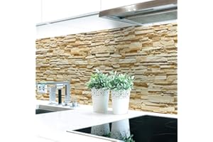 ‎DRUCK-EXPERT Küchenrückwand Steinwand Hell Premium Hart-PVC 0,4 mm selbstklebend - Direkt auf die Fliesen, Größe:400 x 80 cm