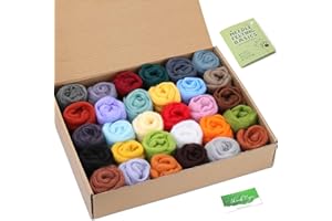 luokefe 30 Colors Felting Wool, Wool Roving for Felting, Needle Felting Wool Needle Felting Starter Kit for Beginners with Instructions, Thanks Card for Felting DIY Hand Crafts