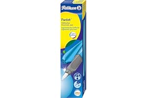 Pelikan Twist Frosted Blue, Pluma Estilográfica Ergonómica, para Diestros y Zurdos, para la Escuela y la Oficina, Plumín de Acero Inoxidable, Cartucho Azul Largo Incluido, Recargable