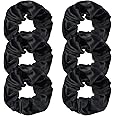 JOYOYO 6 Pcs Black Satin Scrunchies Elastic Hair Bands Satin Hair Ties Satin Hair Scrunchies for Frizz Prevention Ponytail Holders, Hair Scrunchies for Women & Girls