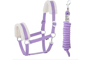 JA Horse Kunstfell Halfter Führstrick Set mit Karabinerhaken verstellbar Pferdehalfter Pferd Holzpferd Anbindestrick (Kunstfell Karabinerhaken Lavender, Full)