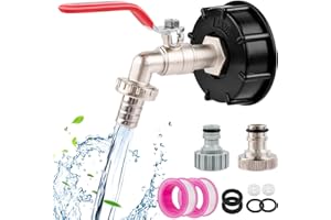 WUGU Tank 3/4'' Grifo Jardin Universal de Latón, S60X6 Adaptador de Depósito IBC con Conector de Manguera, Grifo Exterior Resistente al Óxido y las Heladas, para Jardín, Lavadora, Barril de lluvia
