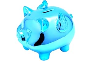 GOPIGITO Porcellino Salvadanaio Terracotta, Salvadanaio Maialino, Simpatico Salvadanaio per Bambini, Sposi Salvadanaio Banconote, Idea Regalo per Natale, Bambini, Matrimonio Salvadanaio Battesimo (blu)