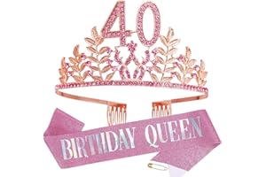 HPMAISON Women Birthday Crown with Combs & A Pink Sash Rhinestone Headband Princess Tiara Cake Topper Party Costume Accessories Tiara and Belt for Birthday Party Present