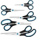 Uaugulft Forbici, Lame in Acciaio Inossidabile, Impugnatura Morbida, Forbici Multiuso, Blu e nero, Set da 5 Pezzi