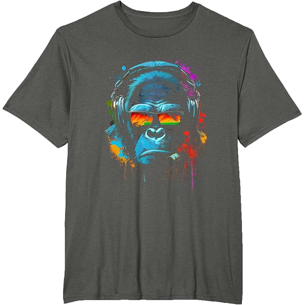 T-Shirt Monkey Hurlant DJ Casque & Lunettes – Gorilla Fun Singe Musicien – Cadeau Amusant Disco House Techno