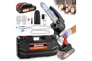 AUTOBABA Mini Motosega a Batteria per Potatura, 6 Pollici Sega a Batteria con 2000mAh Batterie, 2 Catene, Motori Brushless e Blocco di Sicurezza, Motosega Elettrica per il Taglio del Legno Giardini
