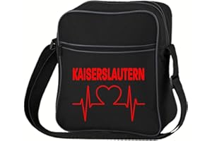 VIMAVERTRIEB® Retrotasche hoch Kaiserslautern - Herzschlag - Druck: rot - Tasche Umhängetasche Fußball Fanartikel Fanshop - schwarz/schwarz