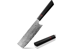 Plys Coltello Damasco Giapponese Nakiri 17 cm: Coltello da Cucina Affilato - Coltello in Acciaio Damasco Professionale