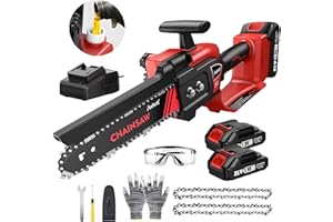 GENERICO Mini motosega a batteria 8 pollici | Motosega elettrica Avhrit 2000mAh | Motosega manuale con lubrificatore automatico | Motore senza spazzole | 2 * 20cm catena | 12 m/s velocità di taglio...