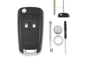 GLOUVDEYZ 2 Tasten Autoschlüssel Gehäuse für Opel Vauxhall Adam Astra J Cascade Insignia Meriva Mokka Viva Zafira mit Batterie CR2032 und Pin-Entfernungswerkzeug Schraubendreher Schlüsselring