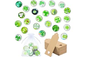 BBTO Set of 24 Heart Shape Glass Stones 25 mm Diameter Colourful Heart Shape Glass Stones Mixed Colour Lucky Stones Lucky Charm with Organza Bag and Gift Tag (Green, Set of 24)