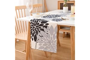 LRartdeco Runner Tavola Moderno Nero e Grigio 40x140cm Centro Tavola Floreali Runner da Tavolo Elegante 1 Pezzo Lino Runner Tavolo per Cucina Sala da Pranzo Soggiorno Tavolo Decorazione