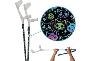 ‎MY ADD ON myCover - Trendige Abdeckung für Krücken und Gehstöcke, passend für alle Krücken und Gehstöcke, elastischer Stoff, waschbar (Neonkatzen, 2 Stück)