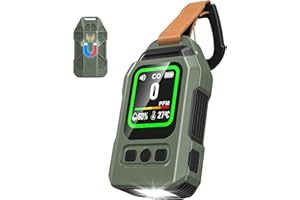 FILINK Detector de Monóxido de Carbono Portátil, 300 Horas de Autonomía, Medidor de Temperatura y Humedad, con función de Alarma y Linterna de Emergencia, Ideal para acampadas, Viajes, Coches y cocinas.