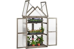 Christow Wooden Greenhouse Garden Cold Frame Lean To Grow House Polycarbonate Windows (H130cm x W70cm x D40cm) (Grey Finish)