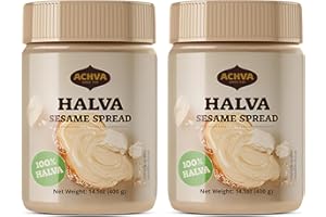 Achva Halva Spread - 2 x 400G Soft and Creamy Spreadable Sesame Paste - 100% Halva, No Preservatives, and Kosher Certified Sesame Spread - Ideal Tahini Paste for Kids and Adults in all Occasions