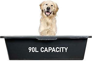 AP SUPPLIES 90L Dog Bath/Tub Kit – Pre-Drilled Plastic Tub with Drain Valve & Tap Connector, Quick Hose Click-Lock, Easy Clean, Portable Pet Washing Station