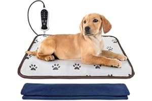 GOLOPET Pet Heating Pad,Large 17x23inches for Dog Heat Mat,Waterproof Thermostat Electric Heated Mat,Puppy Heat Pad with One Removable Blue Plush Cover